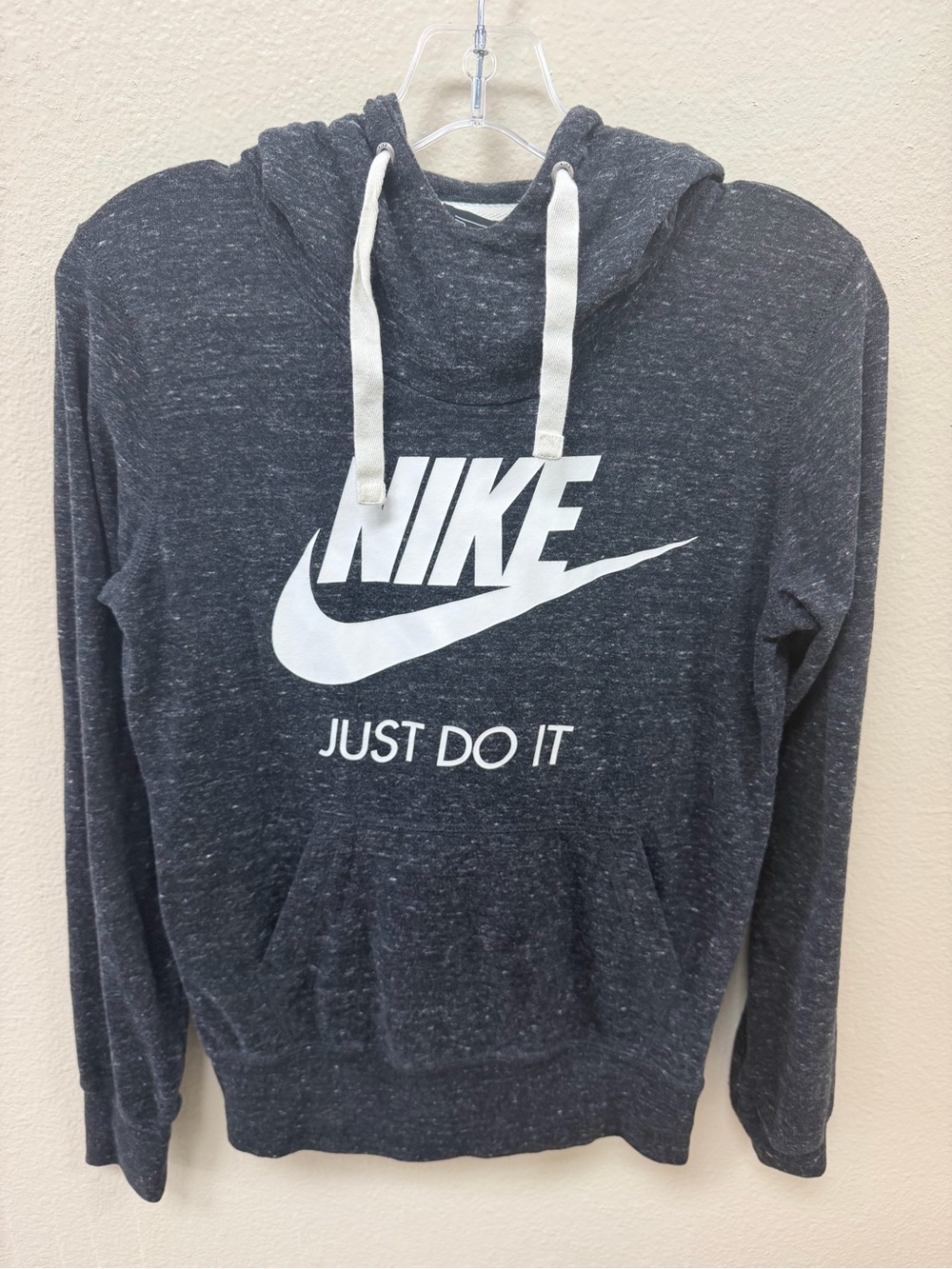 Nike Women’s Dark Heather Gray Cowl Neck Hoodie with White Logo